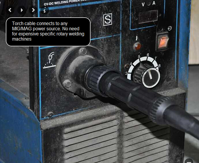 焊枪电缆 可与任何MIG MAG 动力电源连接，无需购买昂贵的特定的旋转焊机